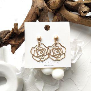 Rose Alloy Dangle Earring 1 Pair - Silver Earrings - Gold - One Size