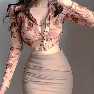 Long Sleeve Floral Print Cropped Shirt