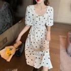 Puff-sleeve Heart Print Chiffon Dress