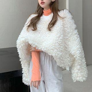 Cowl-neck Plain T-shirt / Furry Cropped Sweatshirt