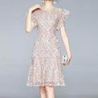 Lace Ruffle Trim Midi A-line Dress