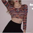 Long-sleeve Pattern Cropped Top As Shown In Figure - One Size