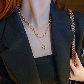 Heart Pendant Layered Necklace 1 Pc - Gold - One Size