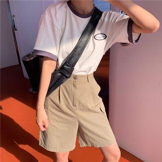 Elbow-sleeve Contrast Trim T-shirt / Cargo Shorts