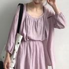 Set: Spaghetti-strap Top + Culottes + Lettering Light Jacket