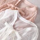Set: Lace Panel Long-sleeve Midi A-line Dress + Camisole