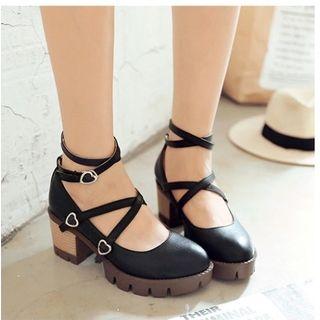 Cross Strap Chunky Heel Mary Jane Shoes