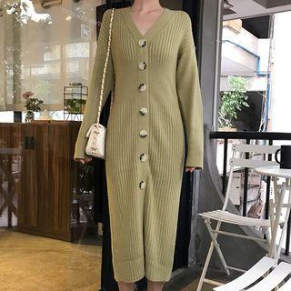 Midi Long-sleeve V-neck Knit Dress
