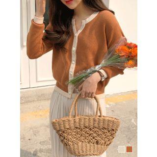 Open-placket Piped Cardigan