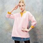 Contrast-trim Check Blouse