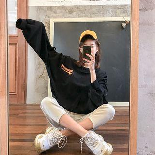 Drawcord-shoulder Lettering Oversized Sweatshirt