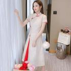 Short-sleeve Two Tone Midi Qipao Dress