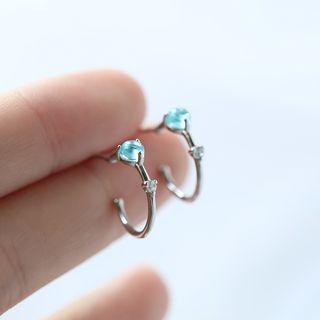 925 Sterling Silver Rhinestone Open Hoop Earring As Shown In Figure - One Size