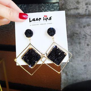 Faux Crystal Alloy Square Dangle Earring 1 Pair - Black Crystal Geometry Rhombus - One Size