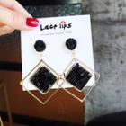 Faux Crystal Alloy Square Dangle Earring 1 Pair - Black Crystal Geometry Rhombus - One Size