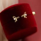 Bow Rhinestone Sterling Silver Earring 1 Pair - Gold - One Size