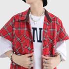Short-sleeve Plaid Shirt Silver - One Size