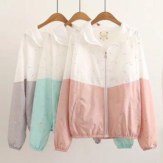 Cat Print Hooded Zip-up Light Jacket