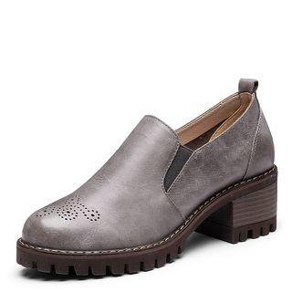 Genuine Leather Chunky-heel Oxford Shoes