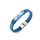 Fashion Simple Geometric Rectangular Cubic Zirconia 316l Stainless Steel Blue Leather Bracelet Silver - One Size