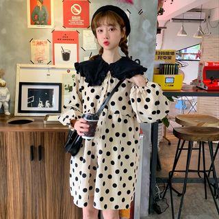 Peter Pan Collar Dotted Long-sleeve A-line Dress