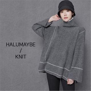High-neck Contrast-trim Boxy Sweater