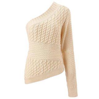 One-shoulder Cable Knit Sweater