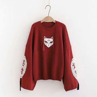 Embroidered Knit Top Red - One Size
