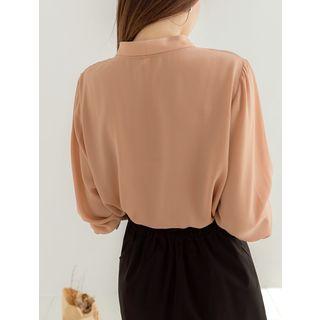 Plus Size Pocket-trim Chiffon Blouse