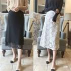 Reversible Lace Panel Midi A-line Knit Skirt
