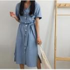 Plain Short-sleeve V-neck Dress