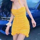 Halter Knit Mini Sheath Dress Yellow - One Size