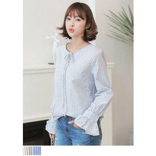 Ruffle-cuff Stripe Top