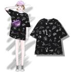 Oversized Elbow-sleeve Print T-shirt