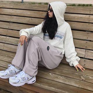 Gather-hem Drawstring Waist Plain Sweatpants