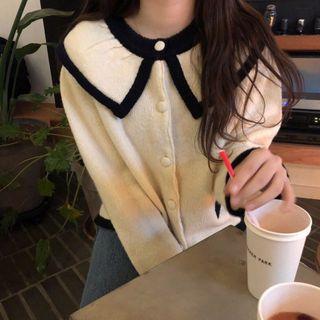 Contrast Trim Cardigan Off-white - One Size