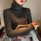Fleece-lined High-neck Striped Sweater