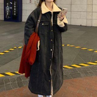 Button-up Denim Long Coat Black Blue - One Size
