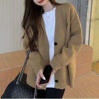 Plain Oversized Long-sleeve Cardigan