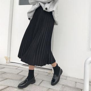 High Waist Midi Pleated Skirt Black - One Size