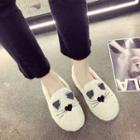Cat Embroidered Furry Loafers