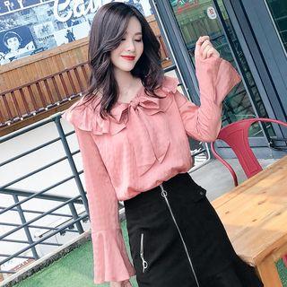 Bell Sleeve Dotted Lace-up Blouse
