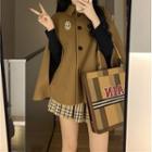 Long-sleeve Plain Woolen Capelet Khaki - One Size