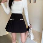 Rhinestone Mini Pleated Skirt