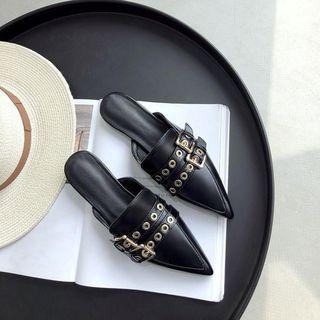 Buckled Faux Leather Pointed Mules