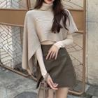 Long-sleeve Plain Top / Turtleneck Knit Cape / Faux-leather Skirt (various Designs)