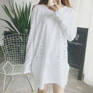 Plain Ripped Long Sleeve T-shirt