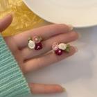 Floral Ear Stud 01 - Red & White & Pink - One Size