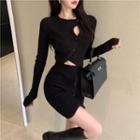 Cut Out Knit Top / Pencil Skirt