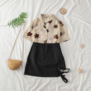 Printed Chiffon Blouse / Tie-side Pencil Skirt